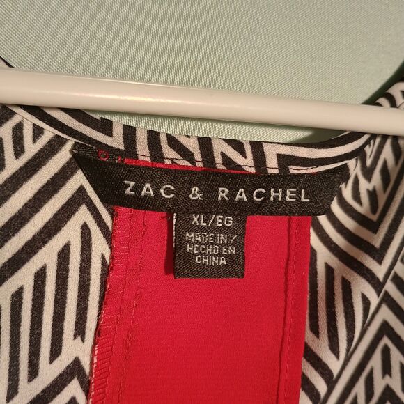 Zac and rachel Chevron Print Sleeveless Tank Top – Black & White with Red Hem - Picture 3 of 4